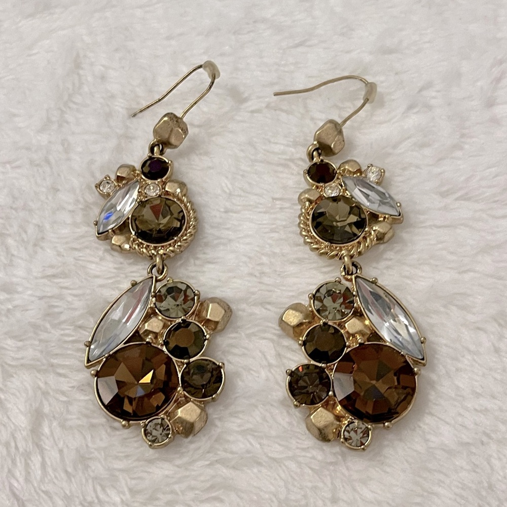 Stunning Brown, Gold and Pale Blue Crystal Cluster Hanging Earrings (NWO…
